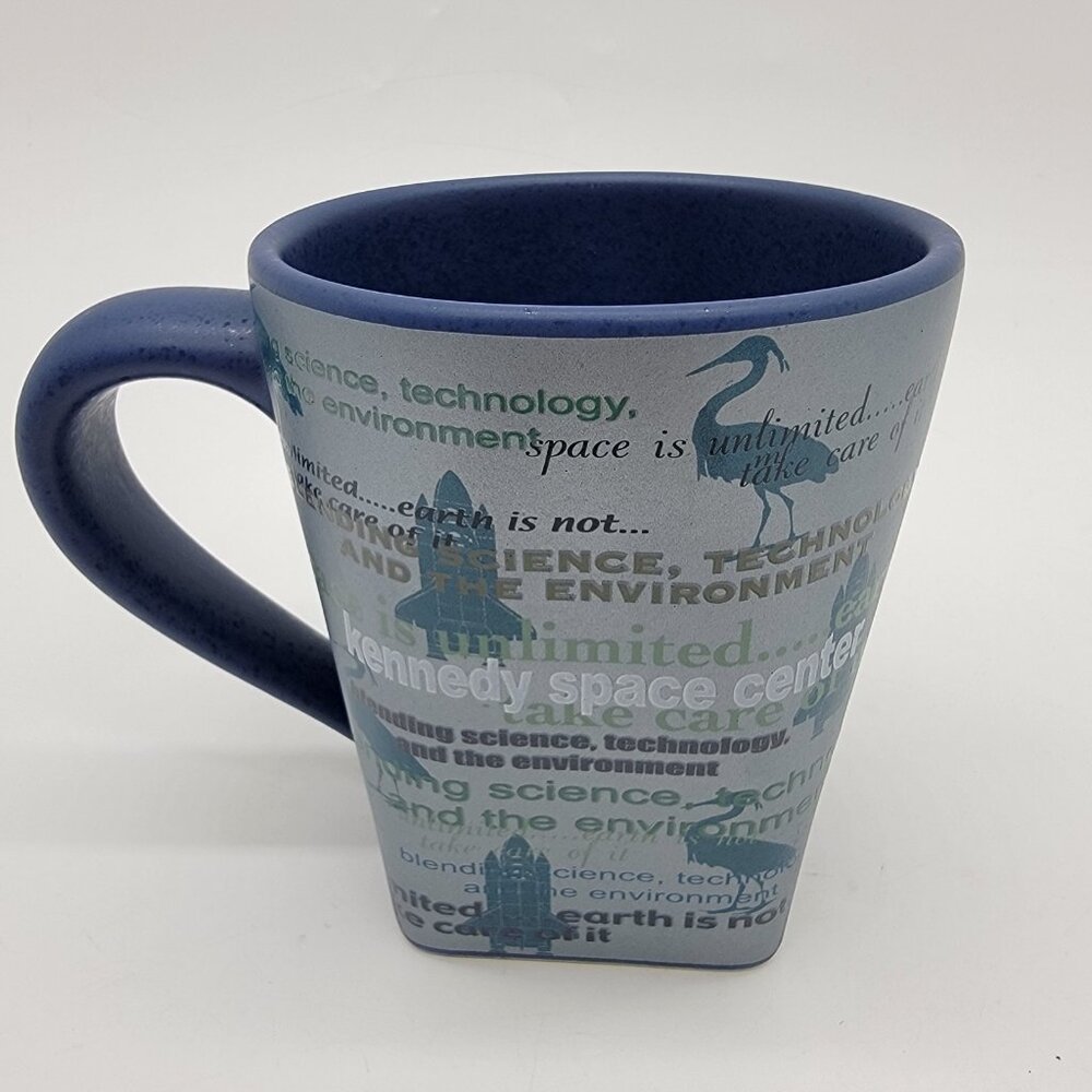 NASA Kennedy Space Center Space Shuttles Coffee Mug Blue DNC Square Bottom NEW‎